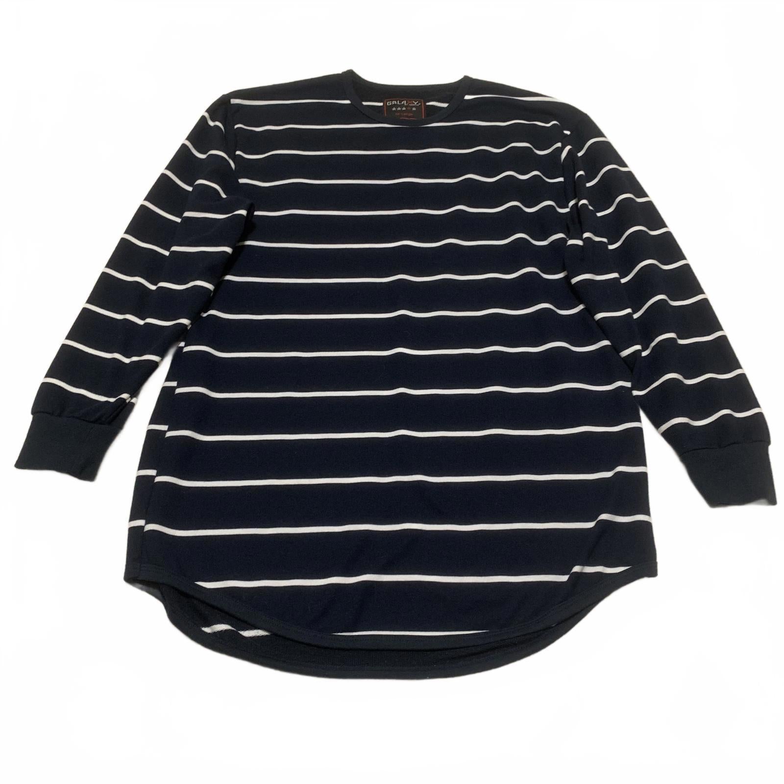 Galaxy Women's Size XXL Navy Blue White Striped Long Sleeve Shirt