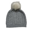 J Crew Cable Knit Winter Hat Gray Beanie Bone White Pom Pom