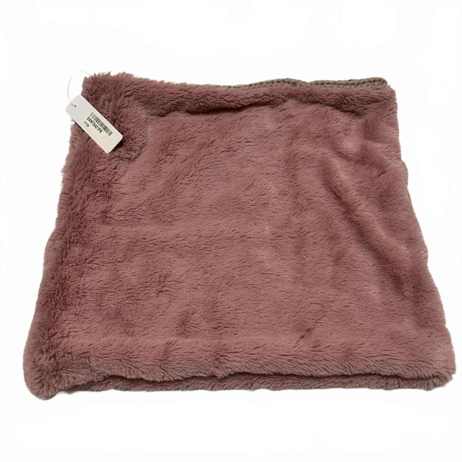 Elegant mauve faux fur knit cowl reversible, cozy and chic cold weather style.