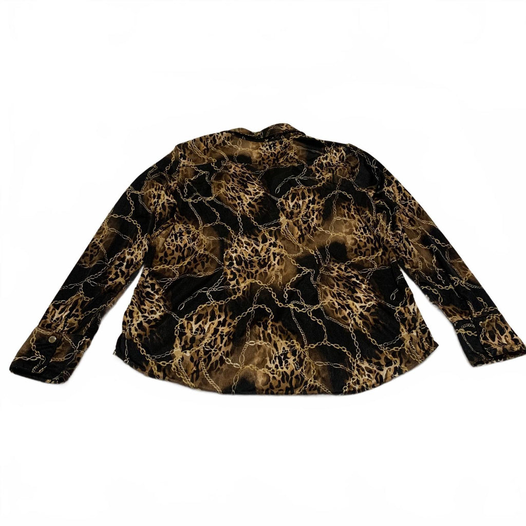Miss Tina Knowles Women's Size XXL Leopard Print Black Gold Long Sleeve Blouse