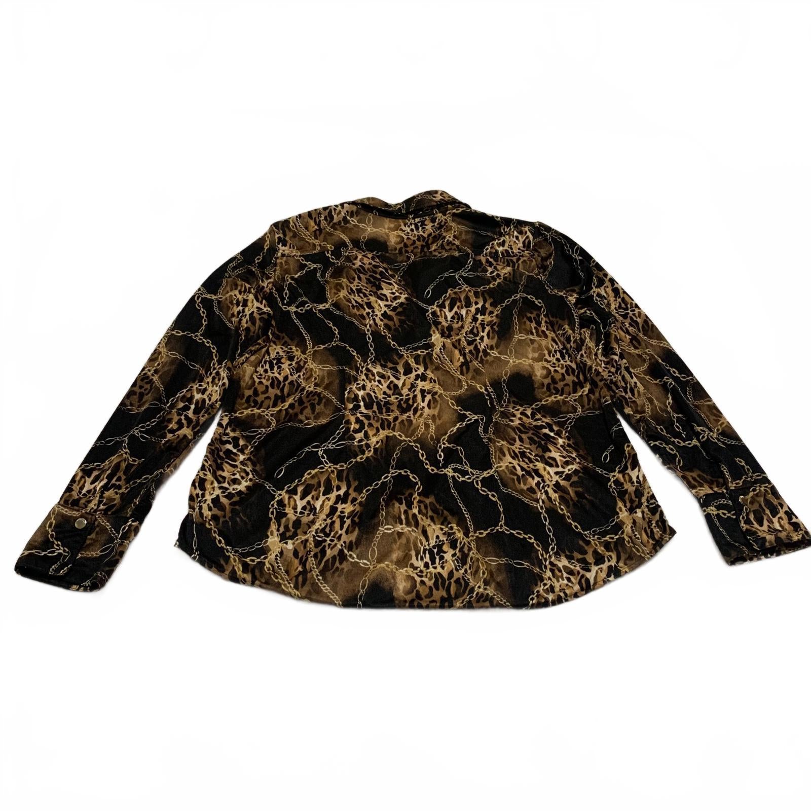 Miss Tina Knowles Women's Size XXL Leopard Print Black Gold Long Sleeve Blouse