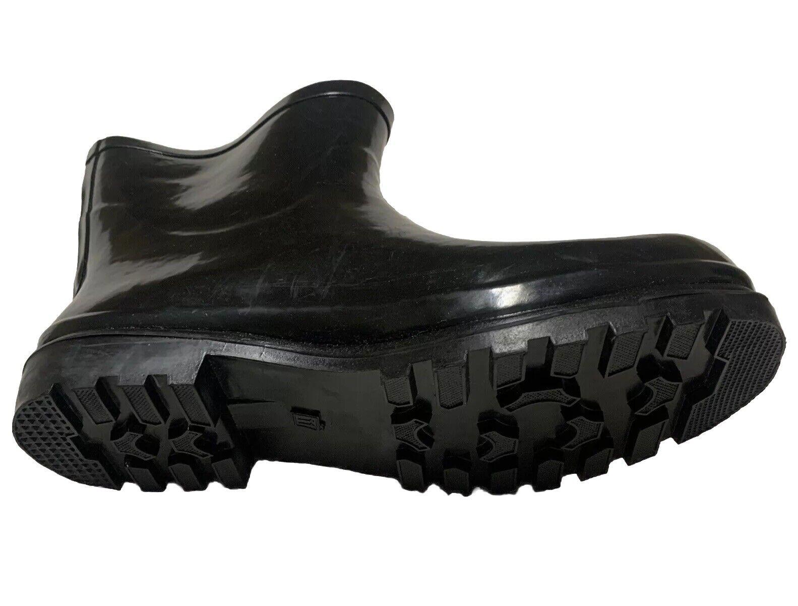 DEW Rubber Sole Rain Women's Boots Sz 11 Shiny Black Ankle Height Buckle Pull-on