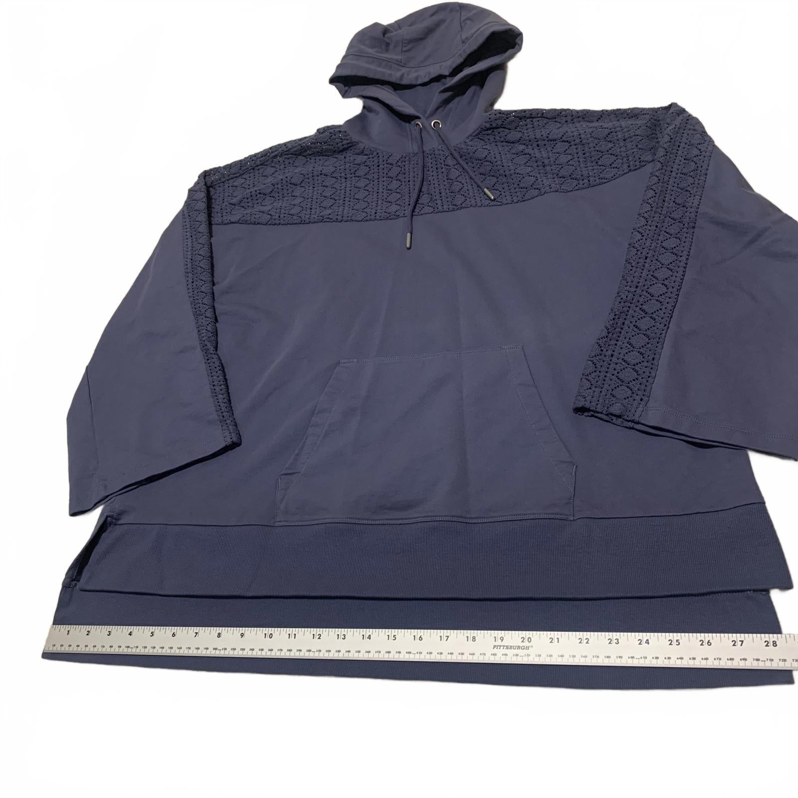 June & Vie Women's Size Large 18-20 Slate Blue Hoodie Sweatshirt Textured Detail