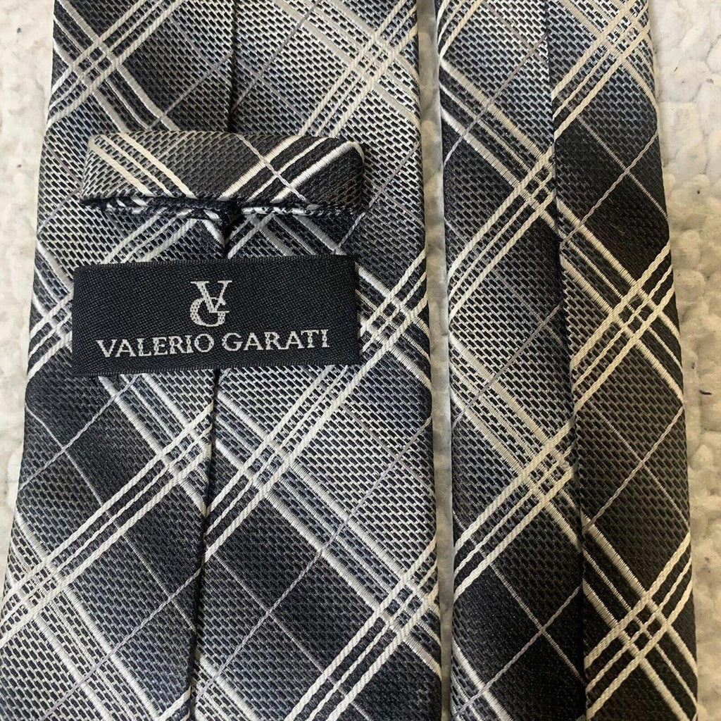Valerio Garati Men's Plaid Tie Grey Black White
