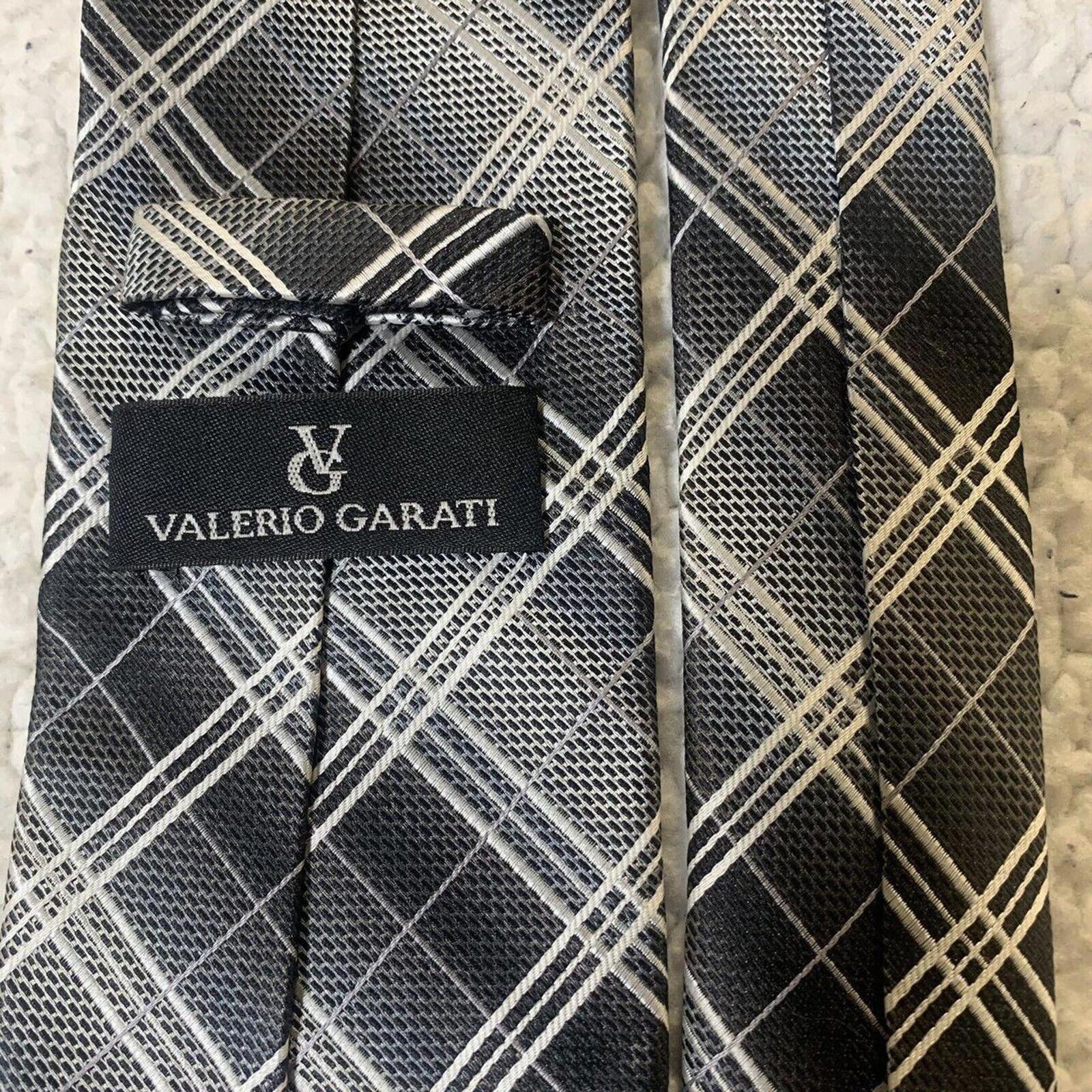 Valerio Garati Men's Plaid Tie Grey Black White