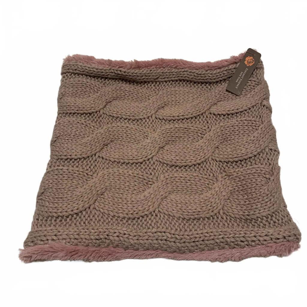 Elegant mauve faux fur knit cowl reversible, cozy and chic cold weather style.