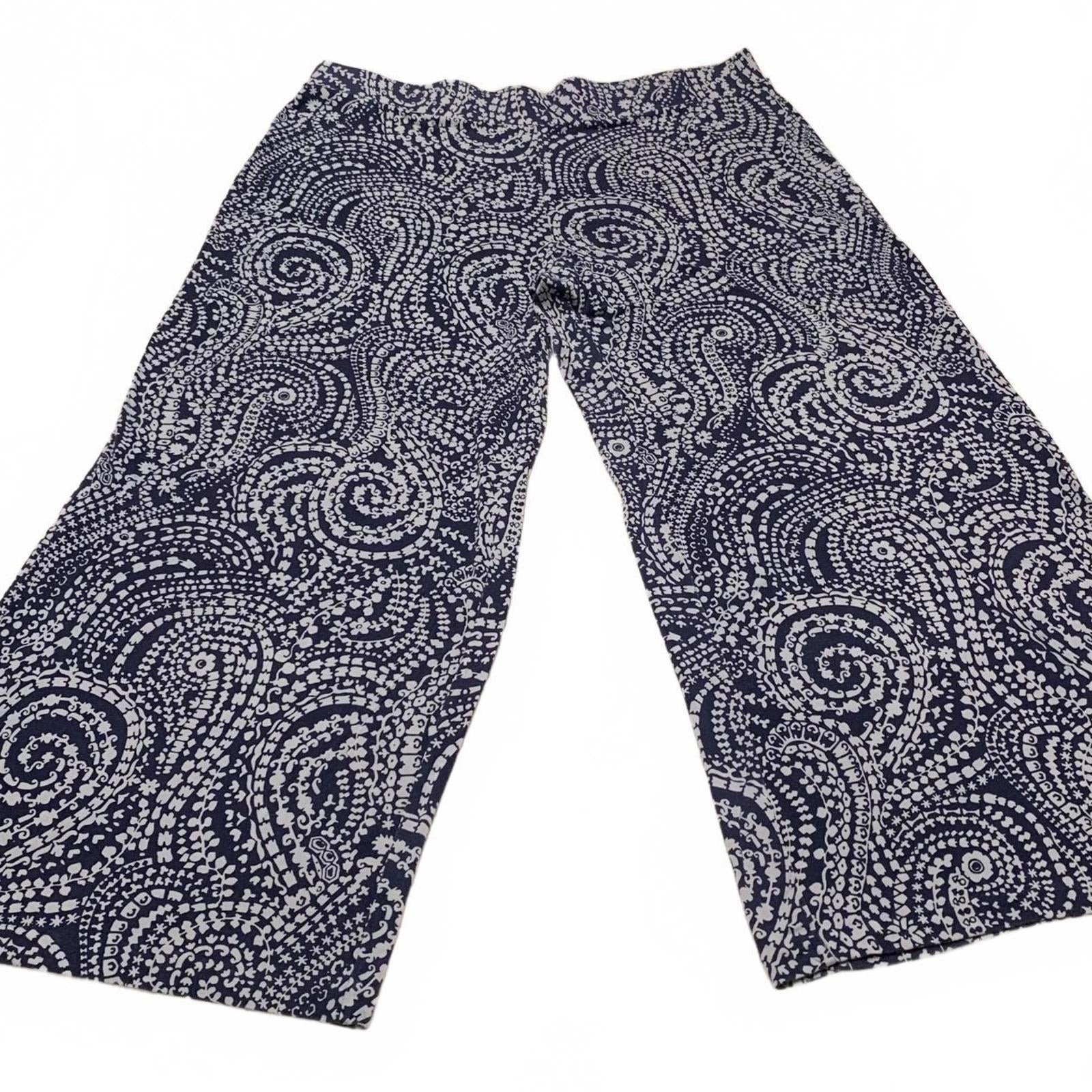 Charter Club Weekend Women's 3X Navy Abstract Print Wide-Leg Pants W41
