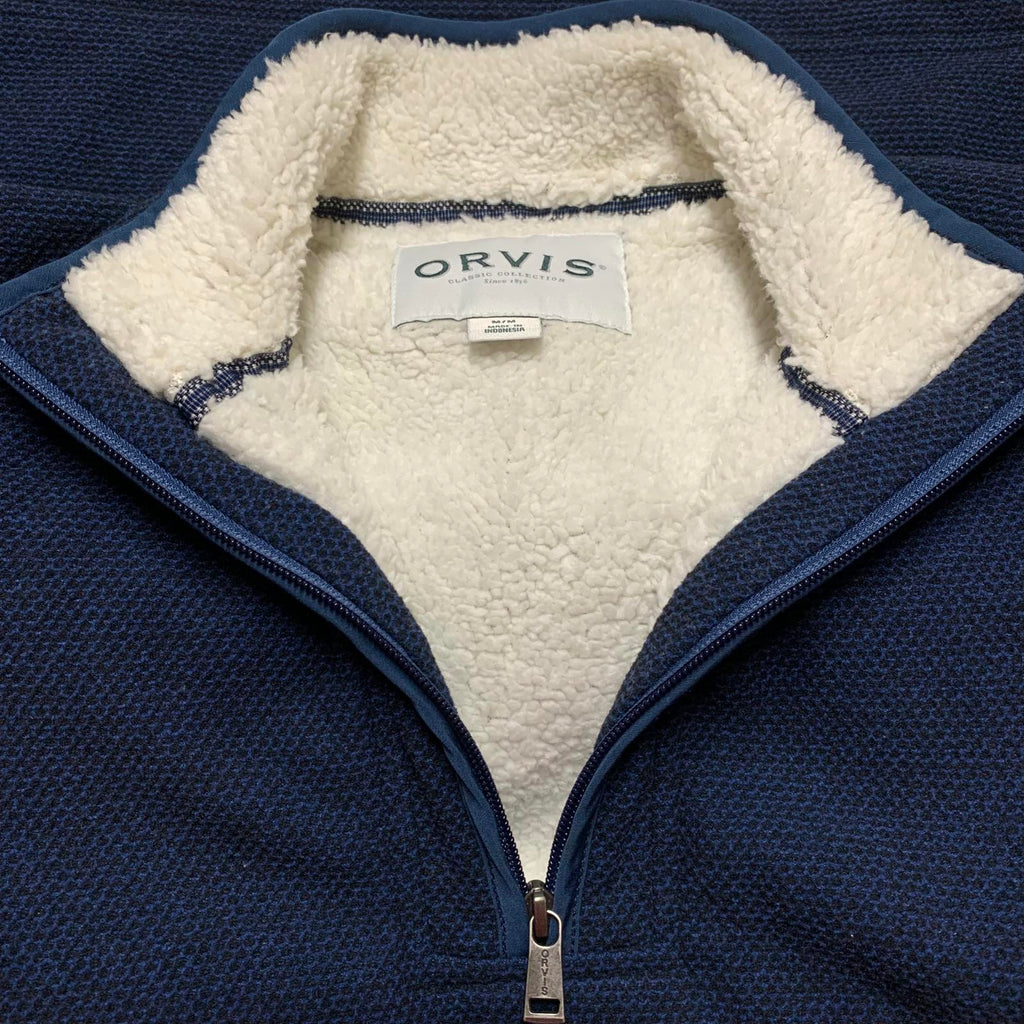 Orvis Men's Size Medium Navy Blue Fleece Jacket Sherpa Lining