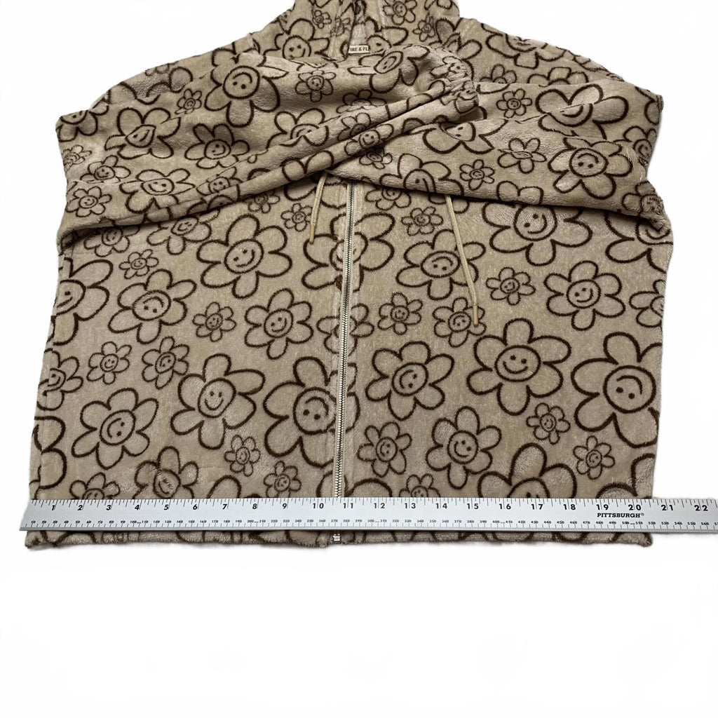 Fire & Fleur Womens Size 3xL Beige Floral Patterned Fleece Hoodie Jacket