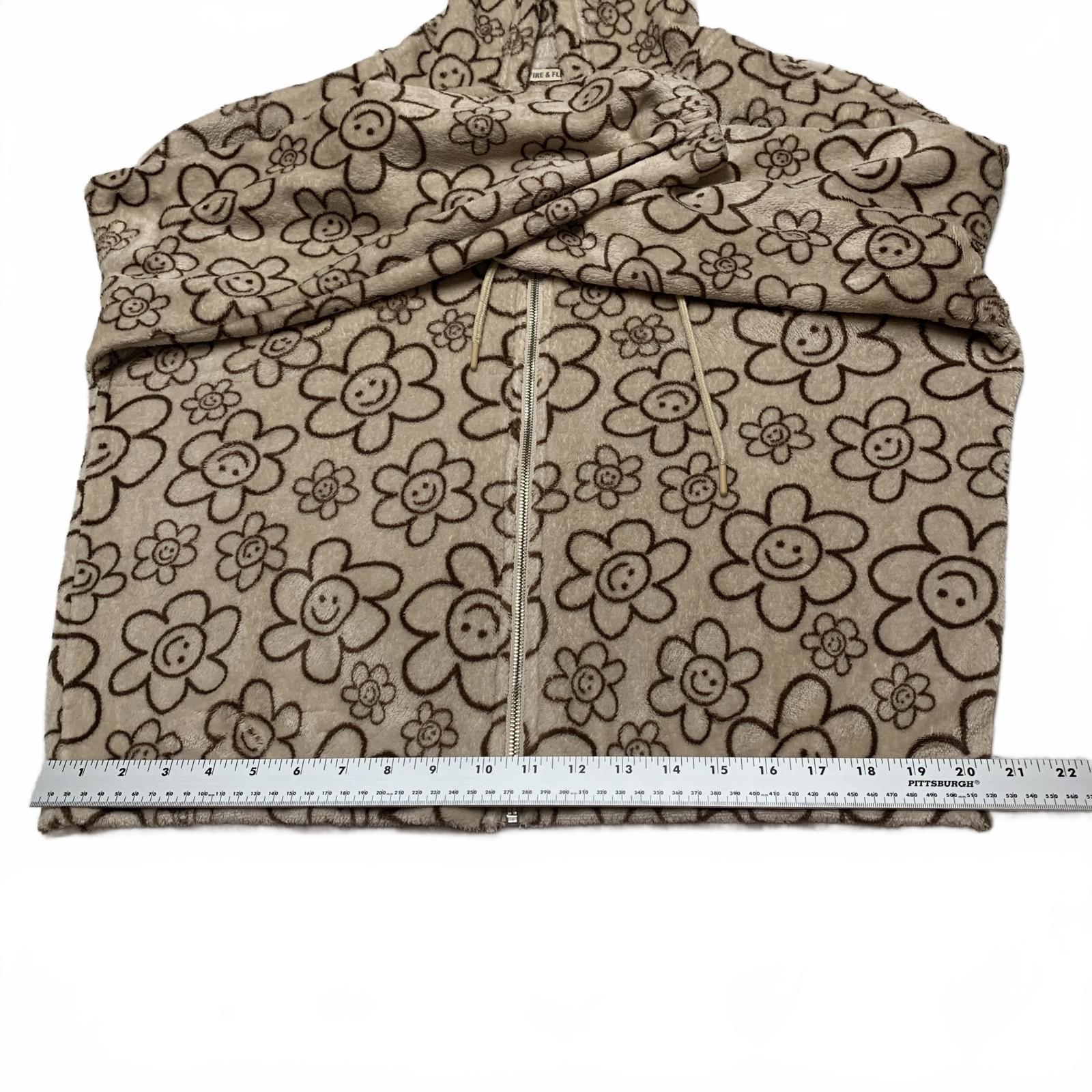 Fire & Fleur Womens Size 3xL Beige Floral Patterned Fleece Hoodie Jacket