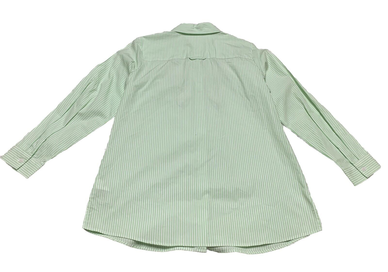 Quacker Factory Women's Size S Floral Embroidered Green Striped Button Shirt