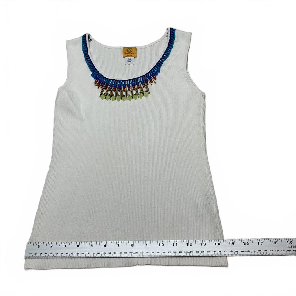 Ruby Rd. Womens Size XL Petite White Ribbed Knit Tank Top Decorative Neckline