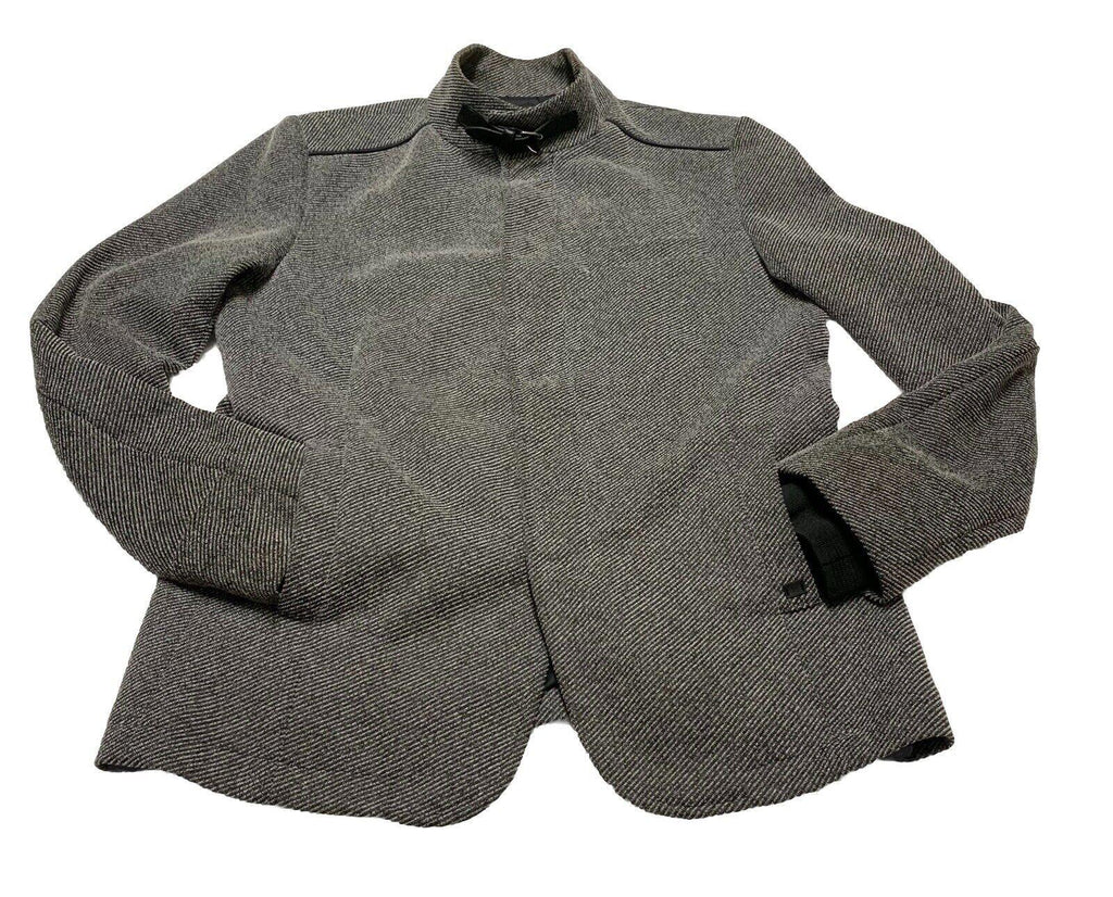 Zara Man buckle High Collar  Coat Size 42 Herringbone Gray Made in Turkey