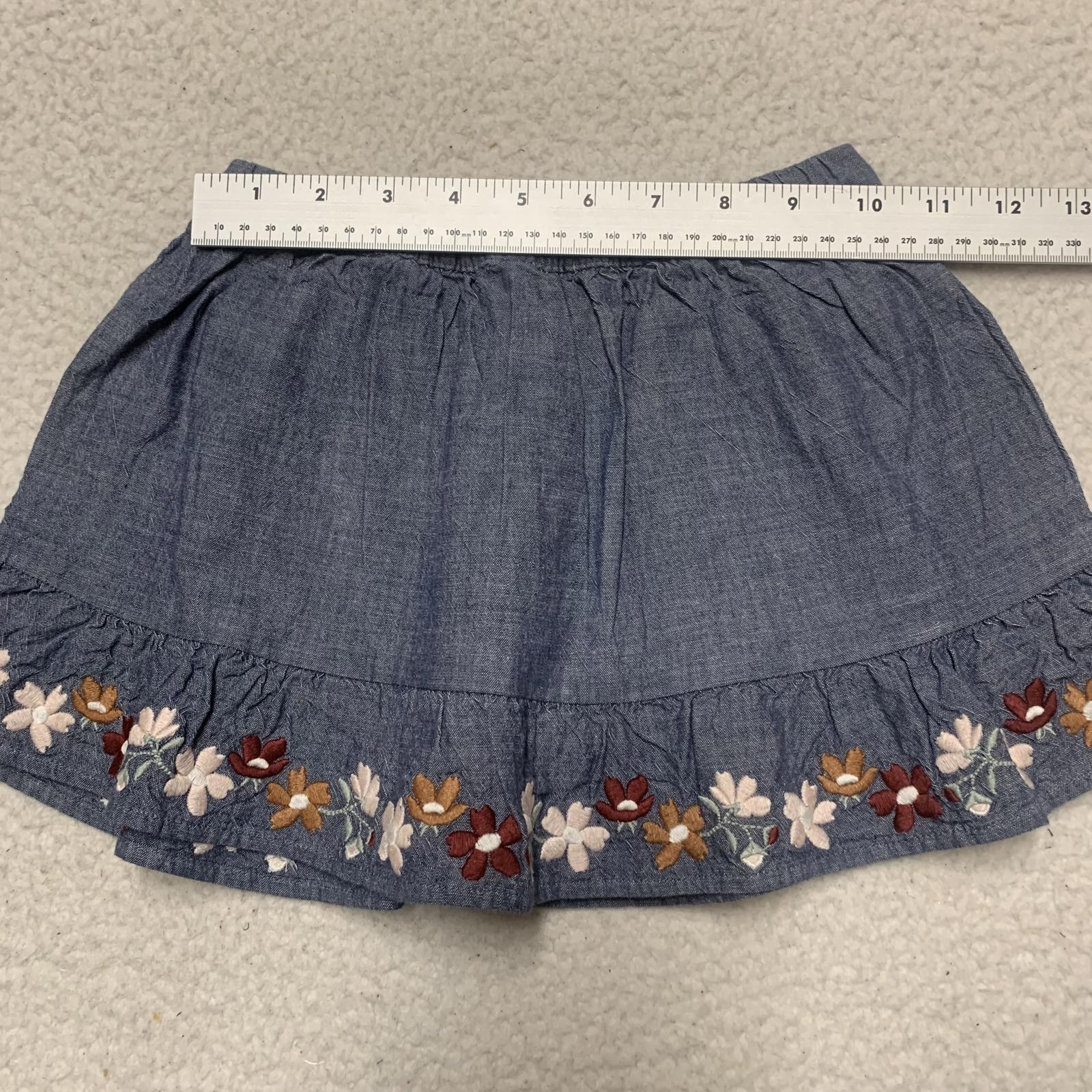 Gymboree Girls Sz 3T Denim Blue Floral Embroidered Denim Skirt with Pink Shorts