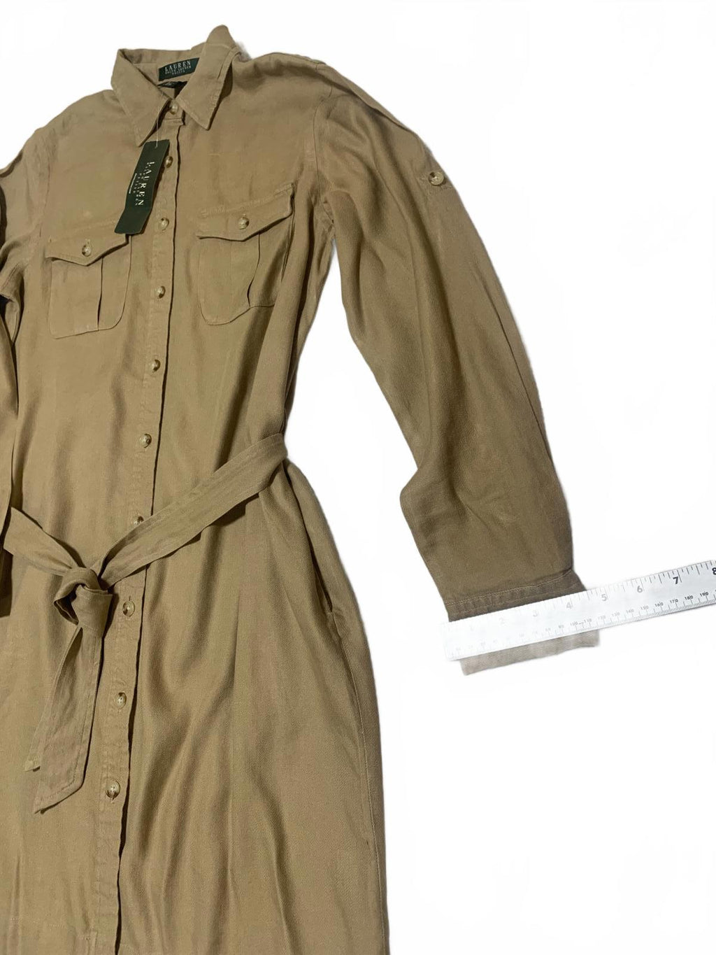 Lauren Ralph Lauren Petite Women's Size Petite Medium Tan Shirt Dress Belt