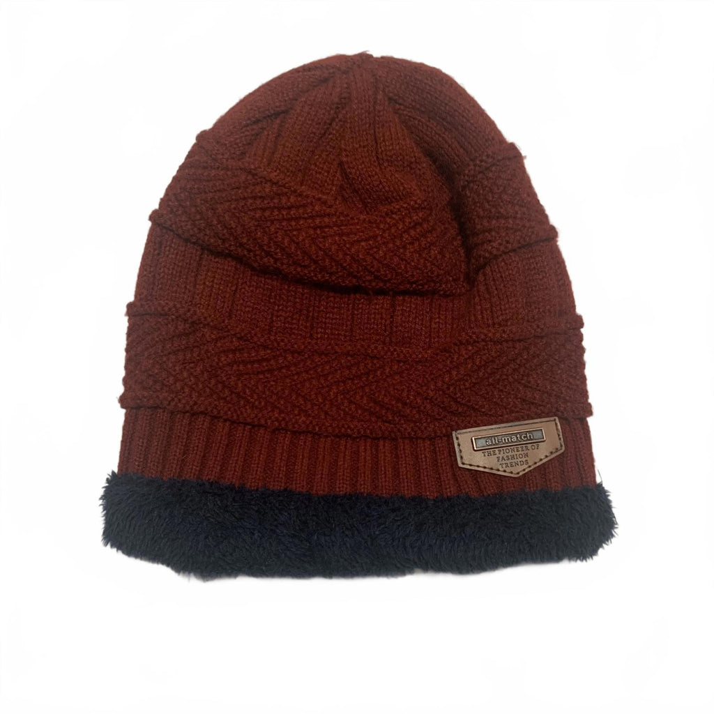 All-match Winter Knit Hat Scarf Gloves Set Burgundy Navy Faux Fur Lining OSFA