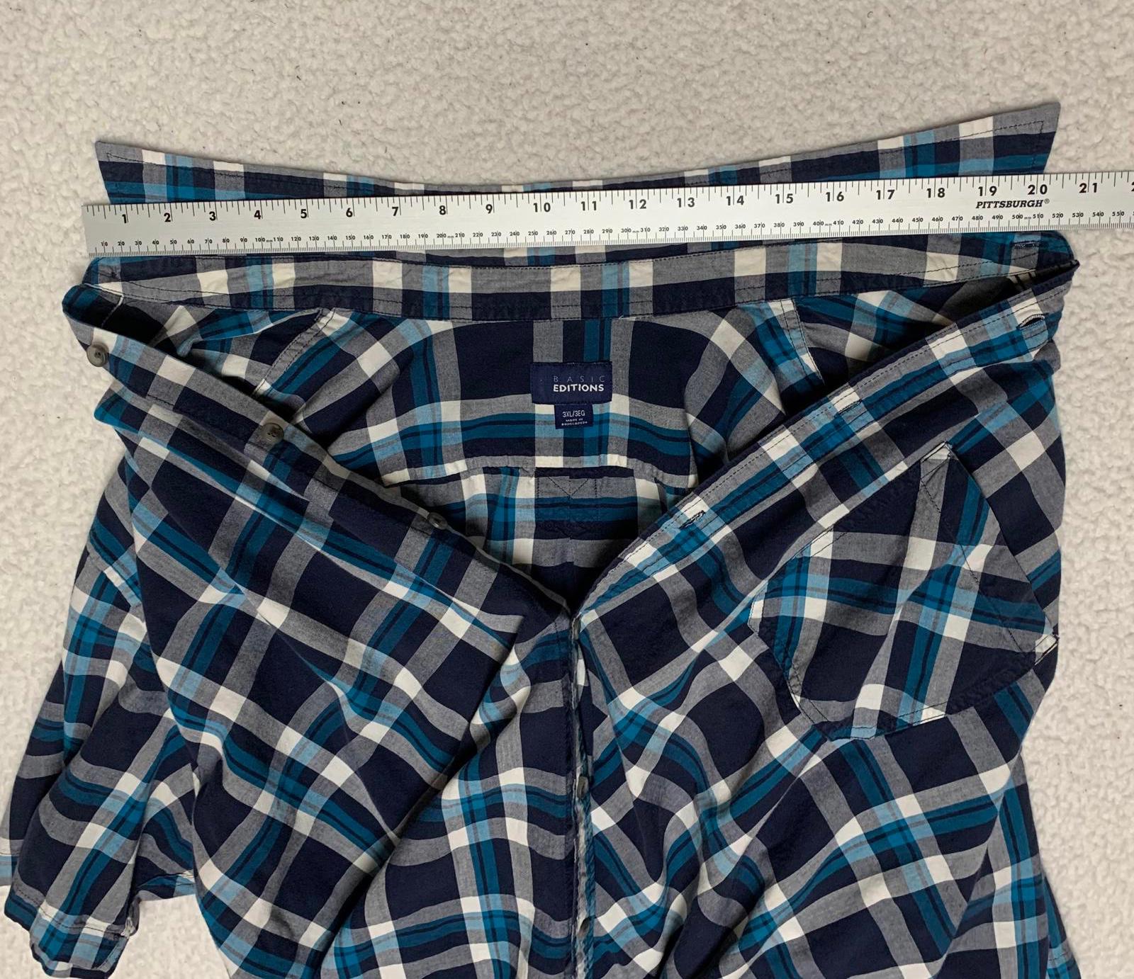 Basic Editions Men's 3XL Blue Plaid Short Sleeve Button Shir