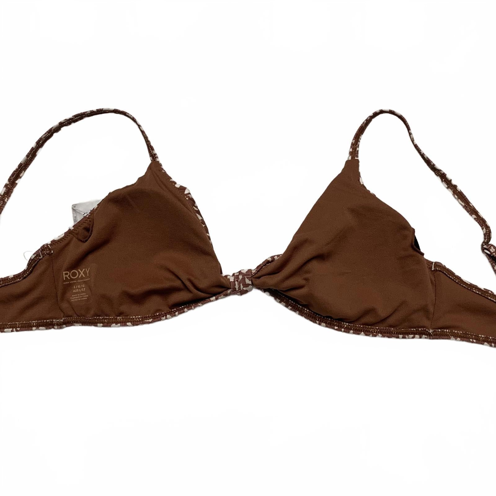 Roxy Love the Surf Knot Bikini Top Women's Sz L Brown Print Swimwear