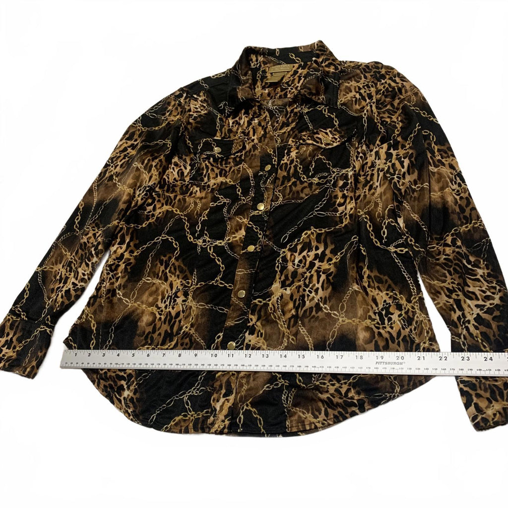 Miss Tina Knowles Women's Size XXL Leopard Print Black Gold Long Sleeve Blouse
