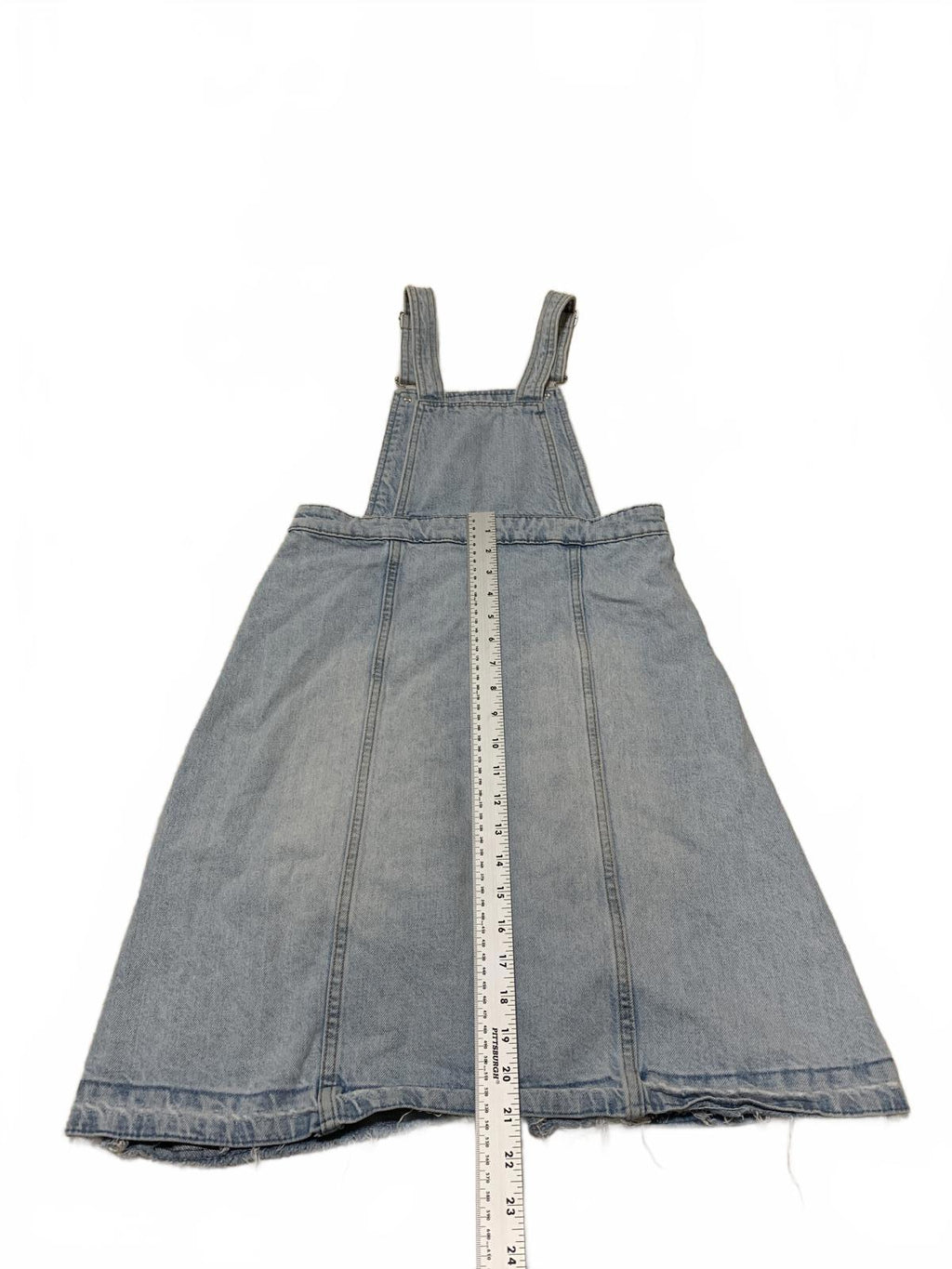 Zara Girls Size 13/14 Light Wash Distressed Denim Overall Skirt Frayed Hem