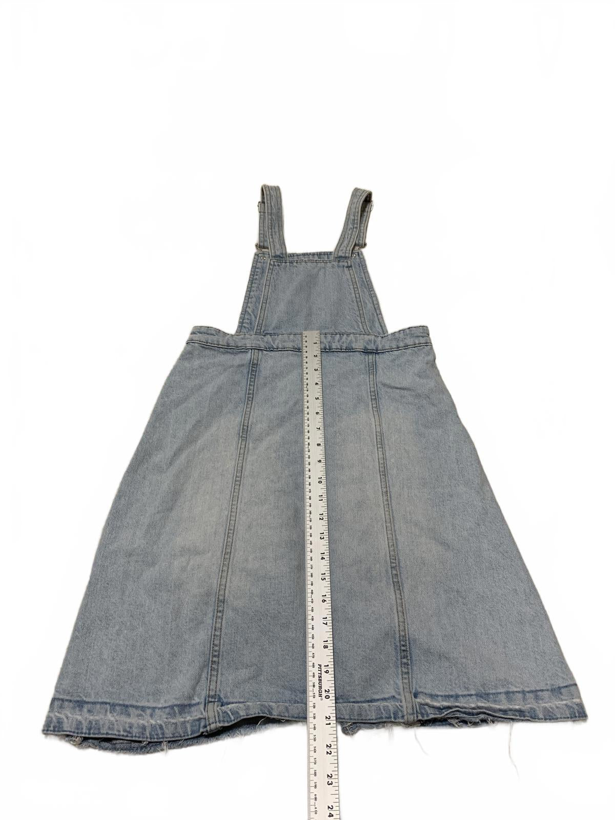Zara Girls Size 13/14 Light Wash Distressed Denim Overall Skirt Frayed Hem