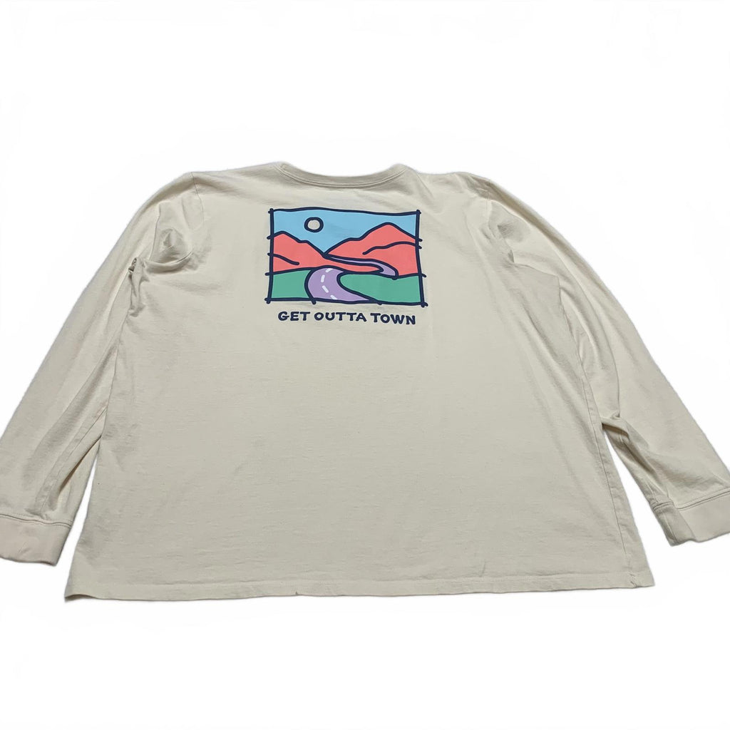 Life is Good Women's XXL Beige Long Sleeve Tee - Get Outta Town Design
