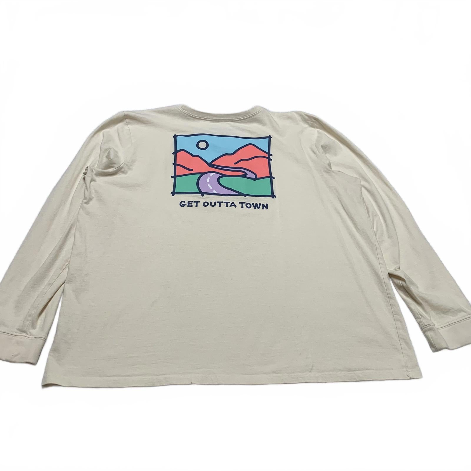 Life is Good Women's XXL Beige Long Sleeve Tee - Get Outta Town Design