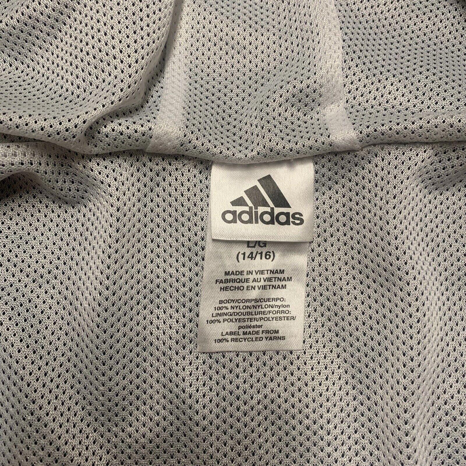 ADIDAS Boys Size 14/16 Large Black Full Zip Hooded Windbreaker Jacket