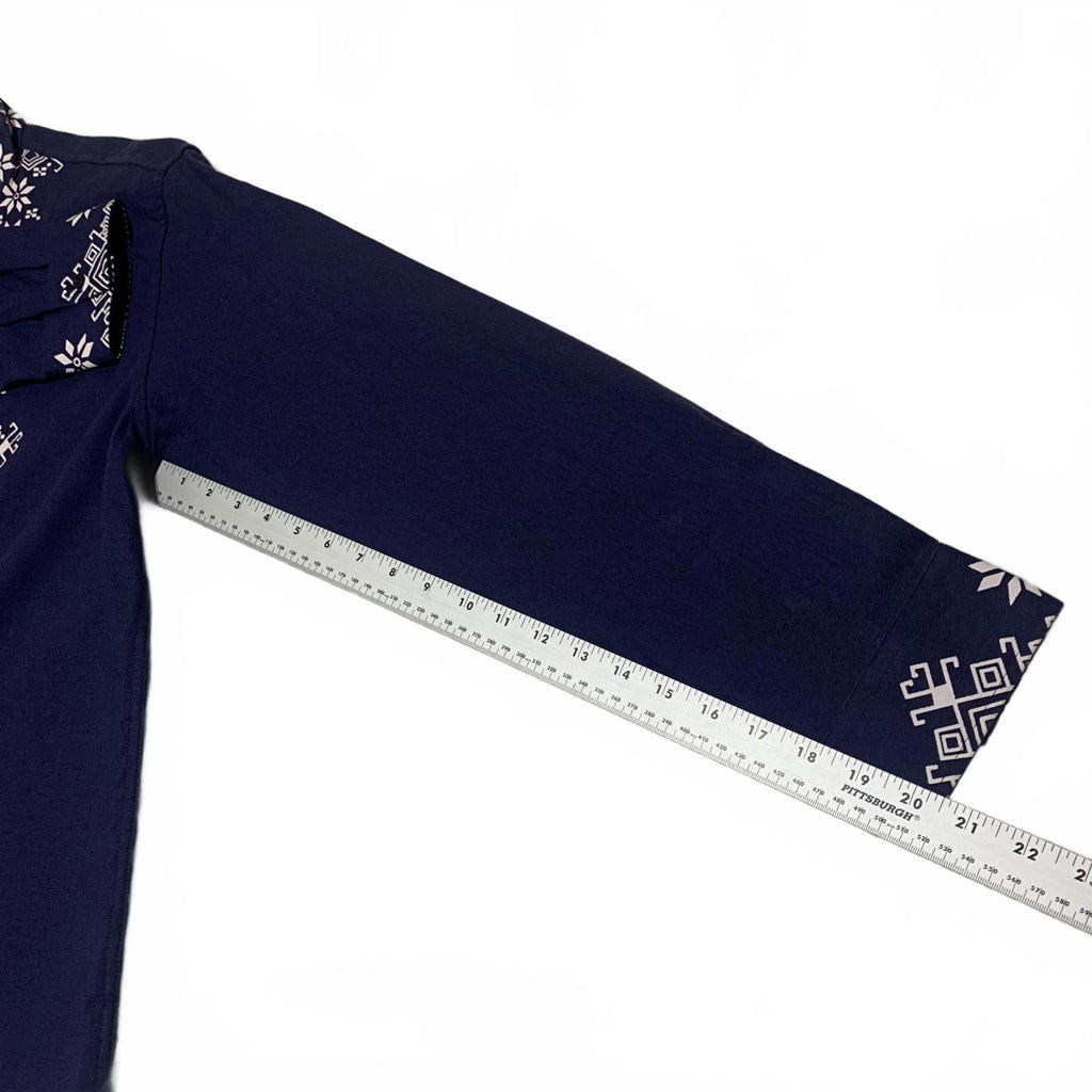 Coofandy Men's Size XL Blue Long Sleeve Embroidered tunic Collar Shirt Cotton