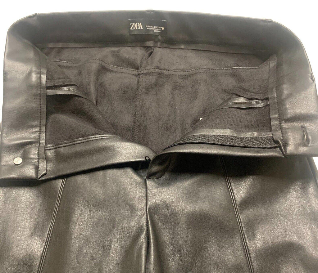 Zara Pants Women's Small Black Polyester/Faux Leather Ankle