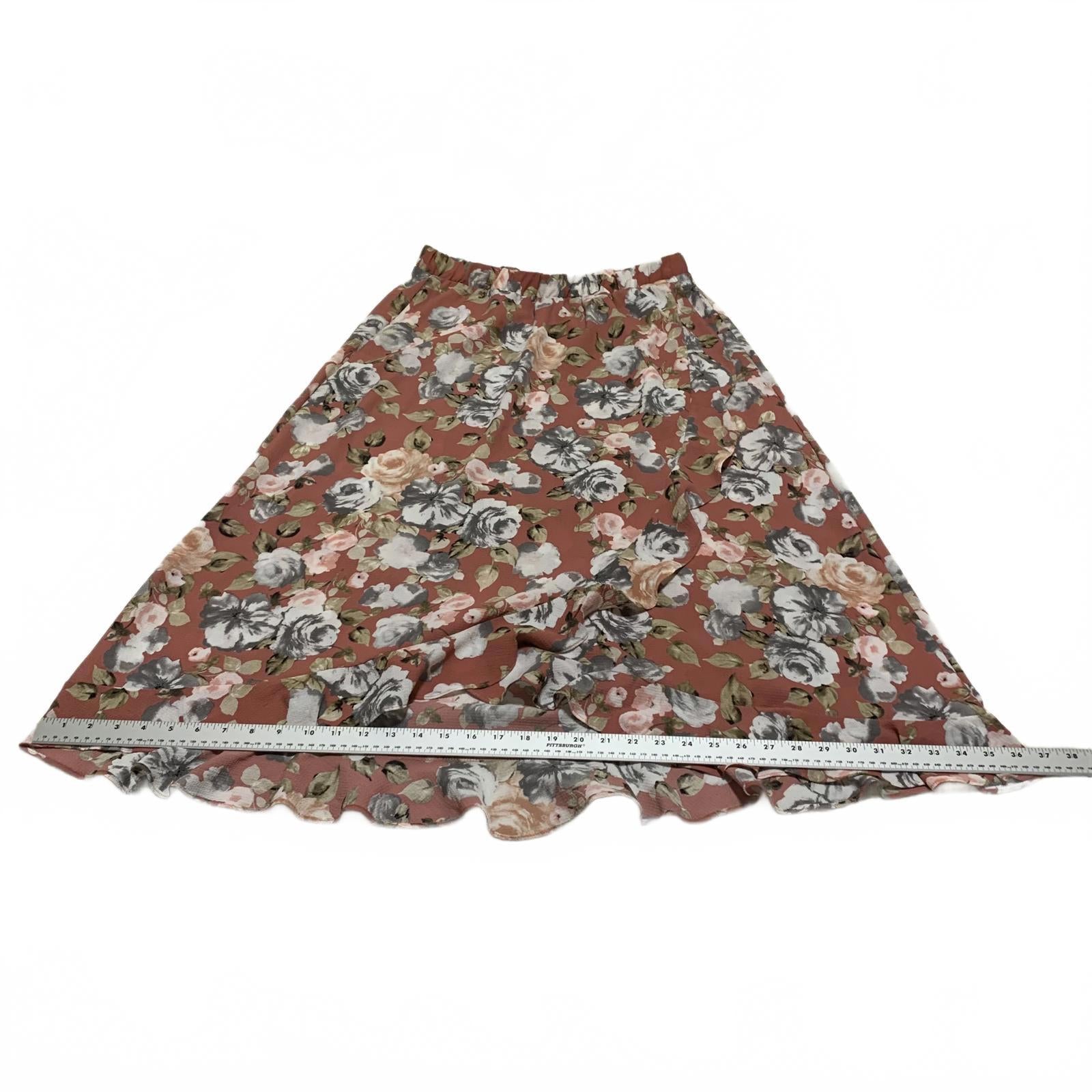 Green Envelope Los Angeles Women's Size L Floral Ruffle Hem Skirt Made USA