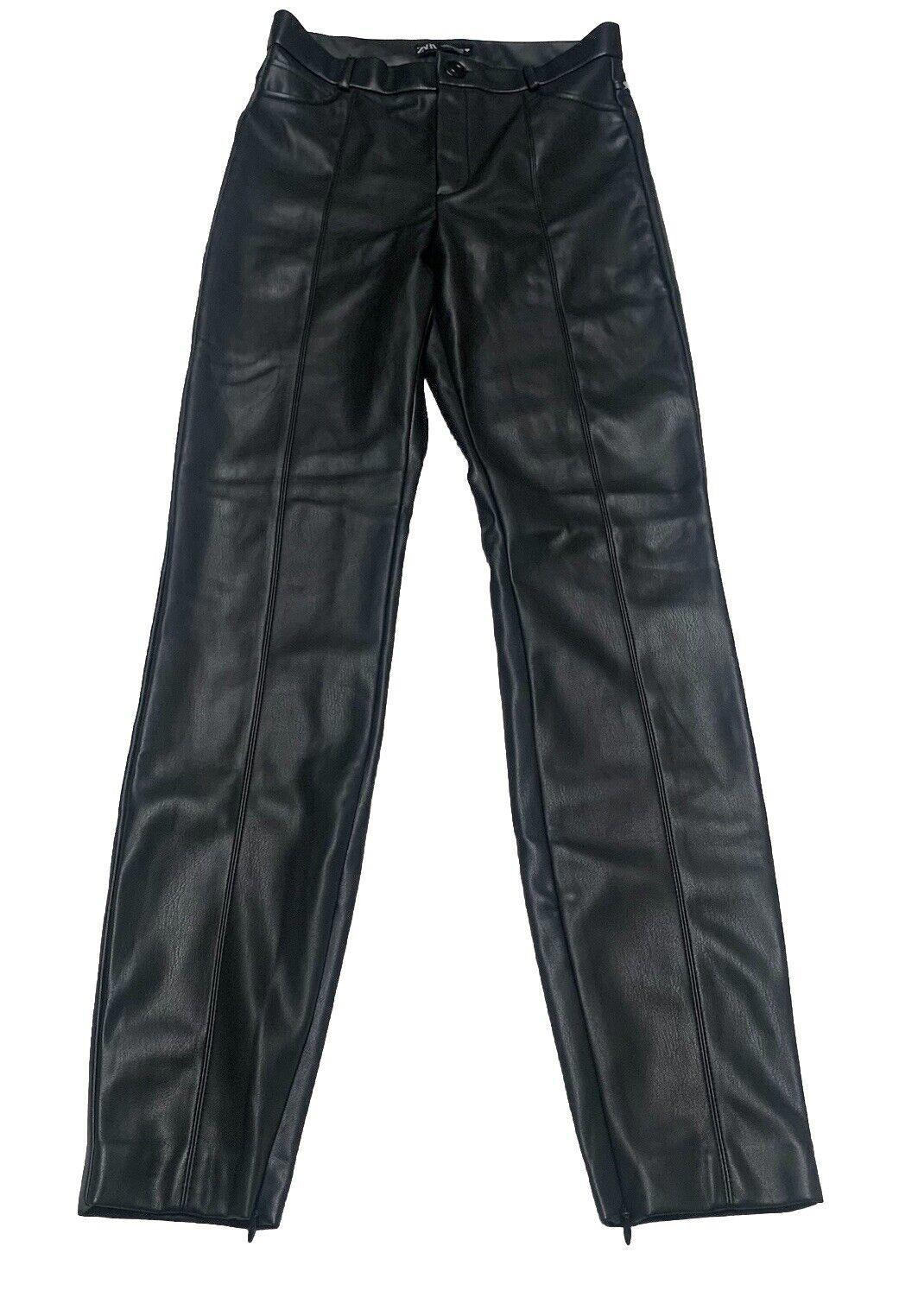 Zara Pants Women's Small Black Polyester/Faux Leather Ankle