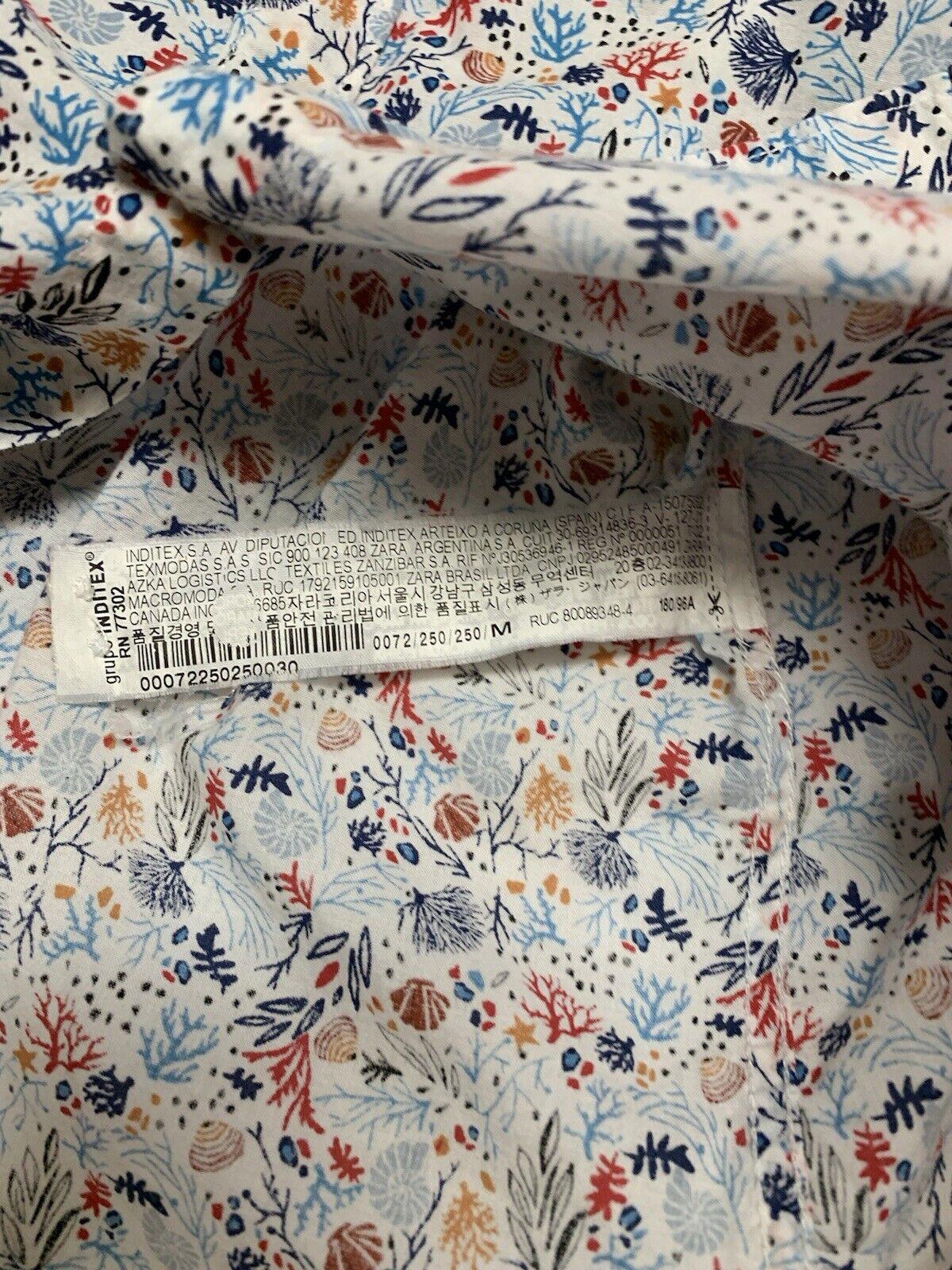 Zara Short Sleeve  Slim Fit Casual Button Down Shirt Size M Print Seaside Shells