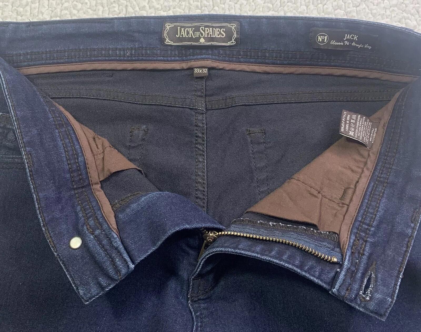 Jack of Spades Men's Jeans 33 x 26.5 Altered Dark Blue  Straight Leg Classic Fit
