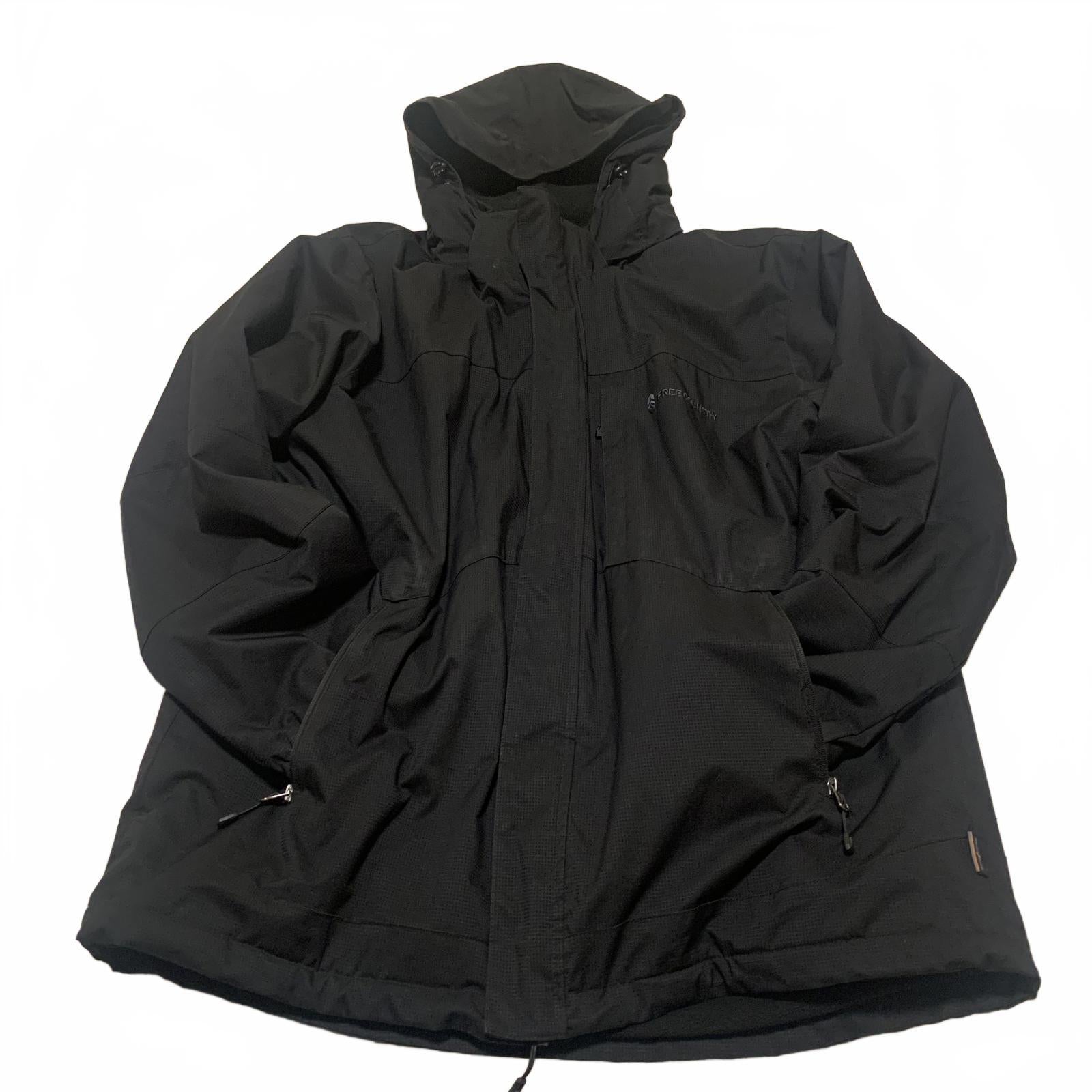 Free Country Men's Size X Large  Black Utility Jacket Hooded Coat  Warm Durable