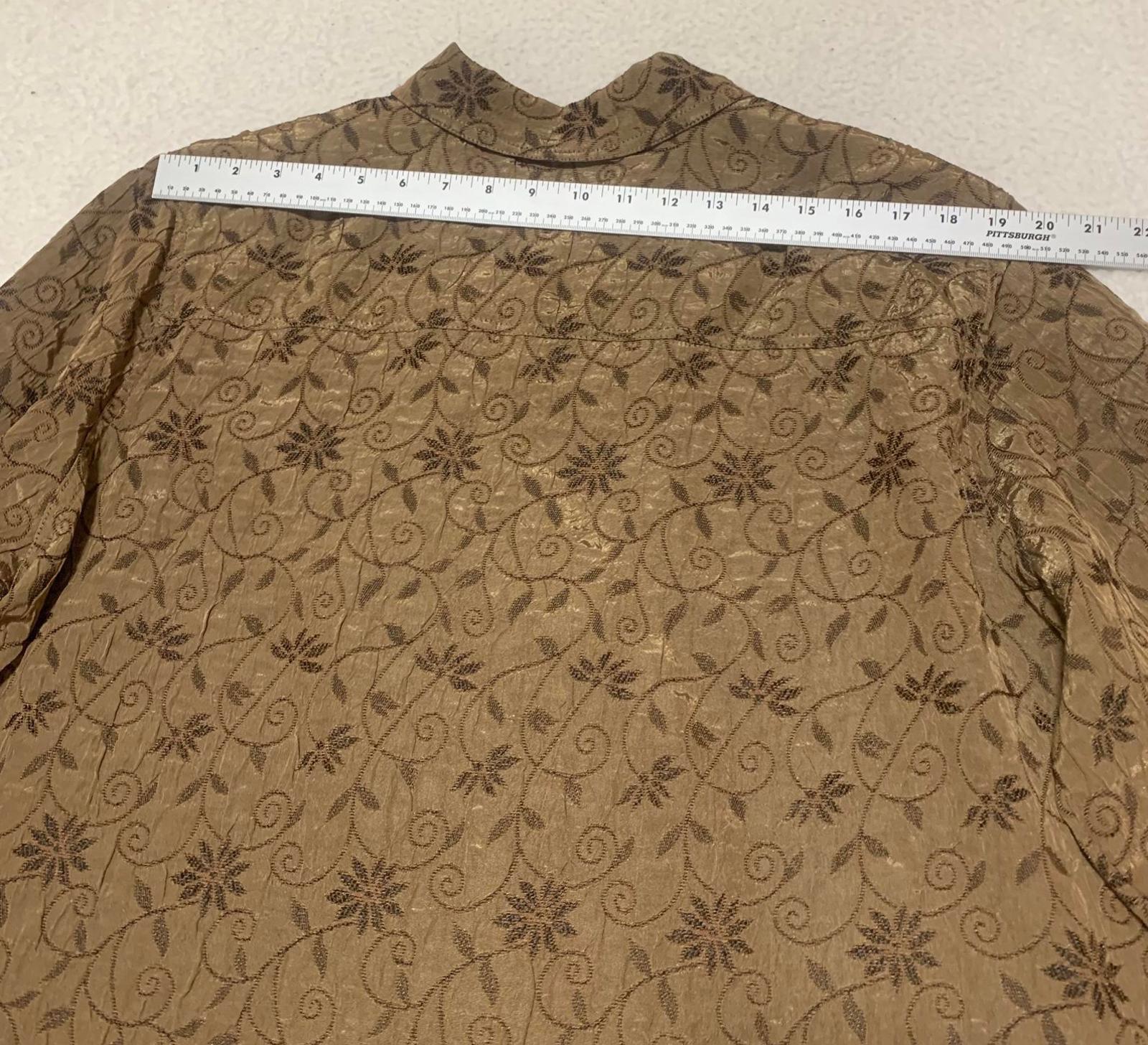 Erin By Erin London Women's 2X Metallic Floral Jacquard Blouse Brown 3/4 Sleeve