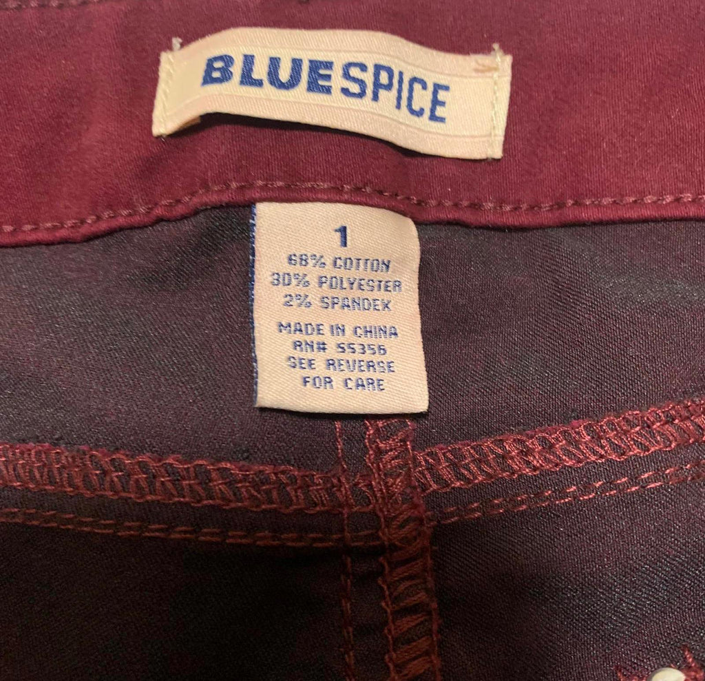 Blue Spice Women's Jeans Size 1  Junior Fit Stretch Skinny Burgundy W26x29.5L
