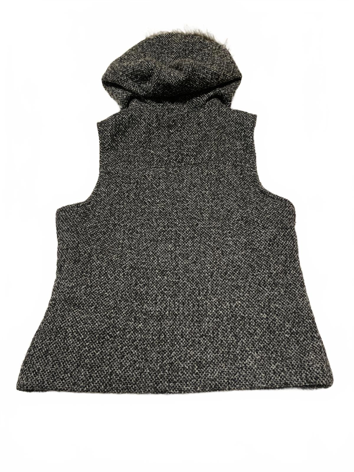 Y2K Faux Fur Vest  Supply Co. Women's Size L Specked Black Hooded Zip Up
