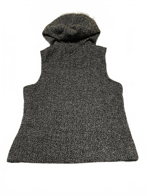 Y2K Faux Fur Vest  Supply Co. Women's Size L Specked Black Hooded Zip Up
