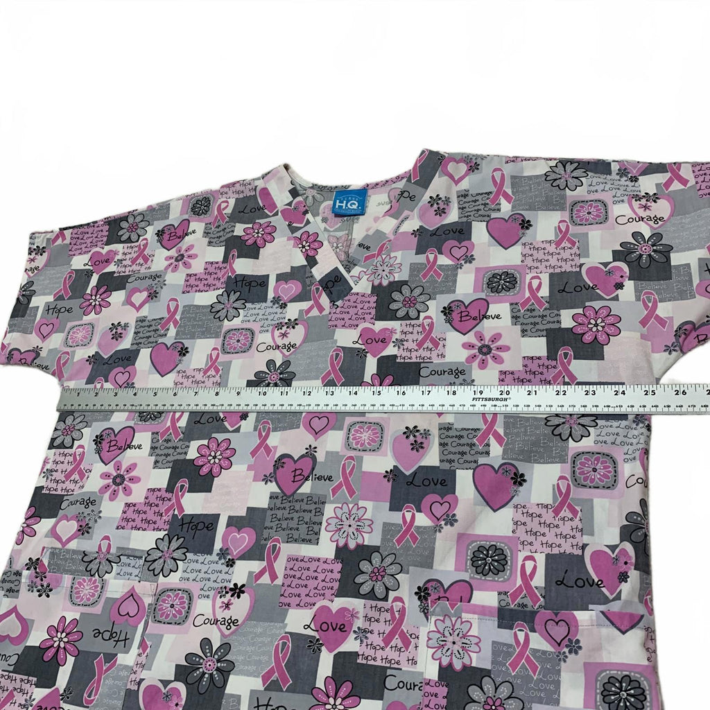 HQ Scrub High Quality Basic Women's L/XL Pink Ribbon Breast Cancer Awareness