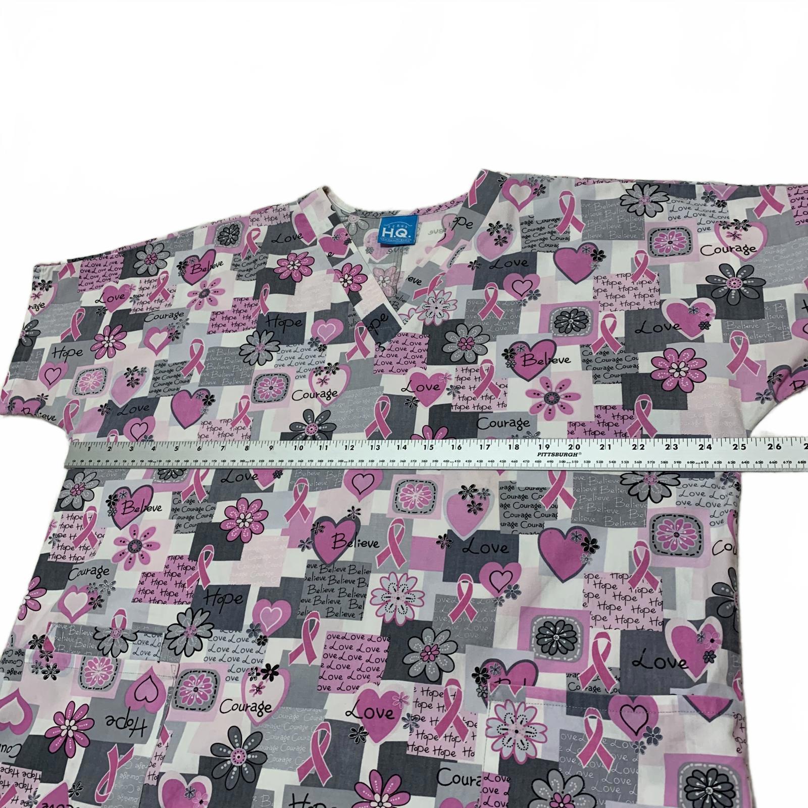 HQ Scrub High Quality Basic Women's L/XL Pink Ribbon Breast Cancer Awareness