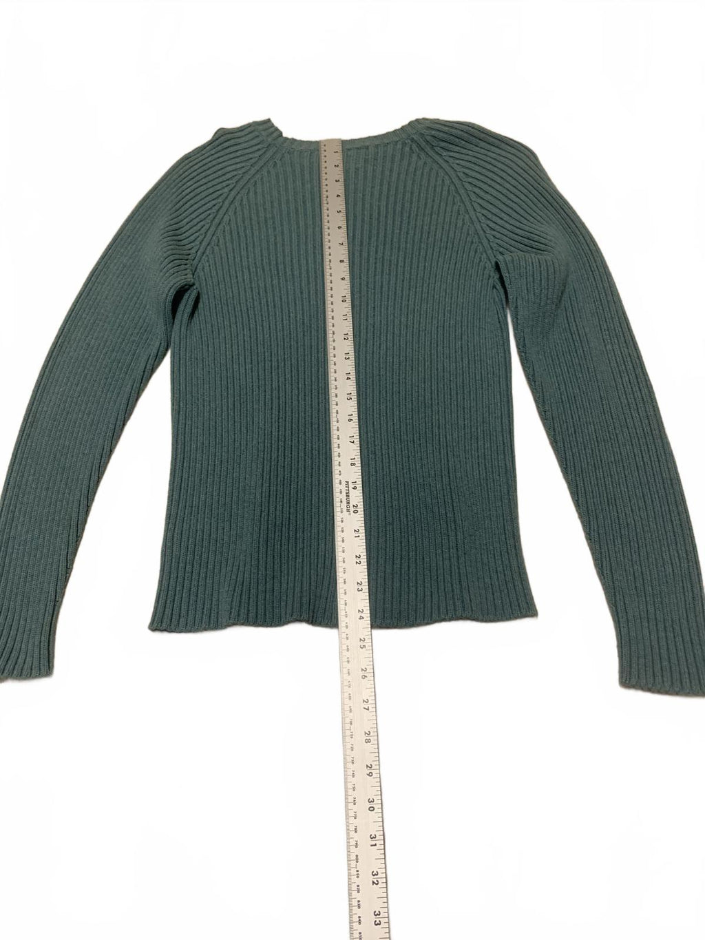 VTG 90s Lands’ End Sweater Men’s M 38 40 Green Ribbed Knit Crewneck Made in USA
