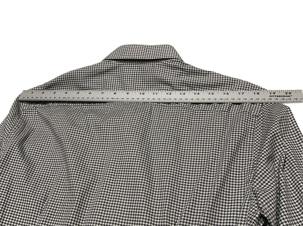 Saks Fifth Avenue Men Shirt 16 1/2 Gray Houndstooth Print Long Sleeve Button Up
