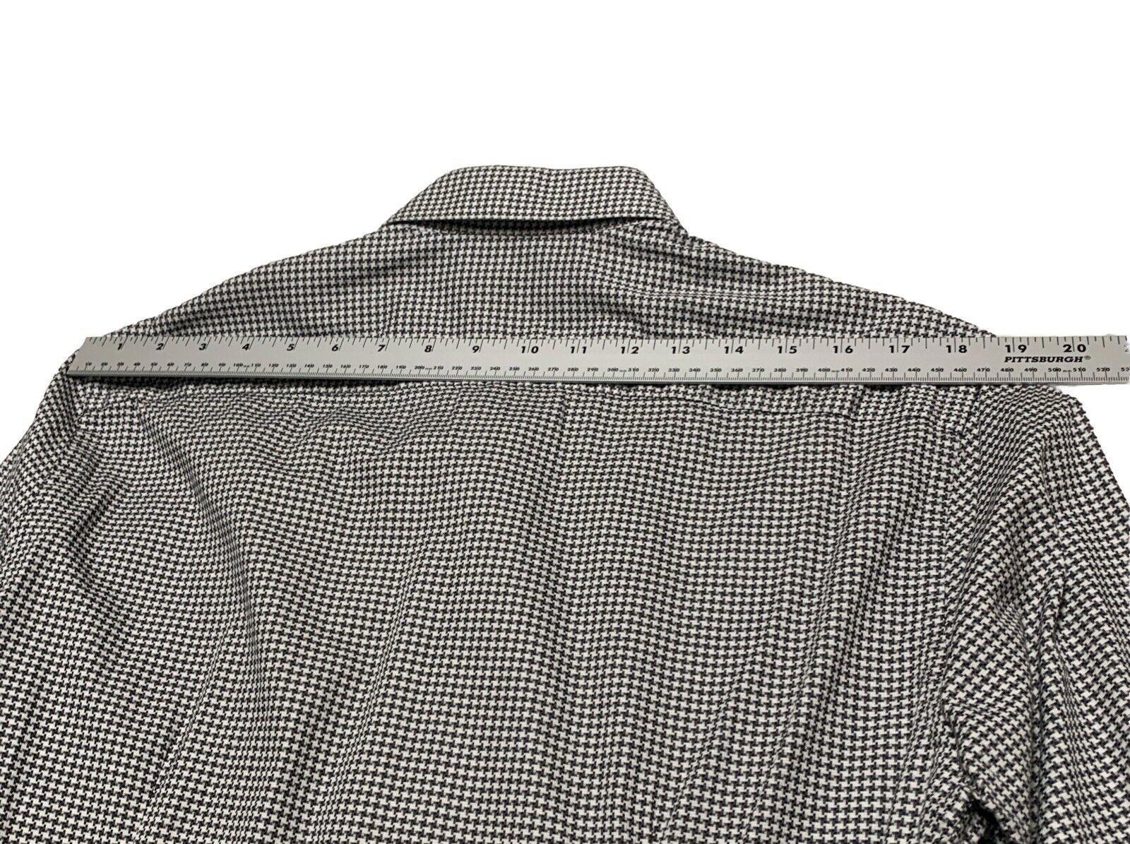 Saks Fifth Avenue Men Shirt 16 1/2 Gray Houndstooth Print Long Sleeve Button Up