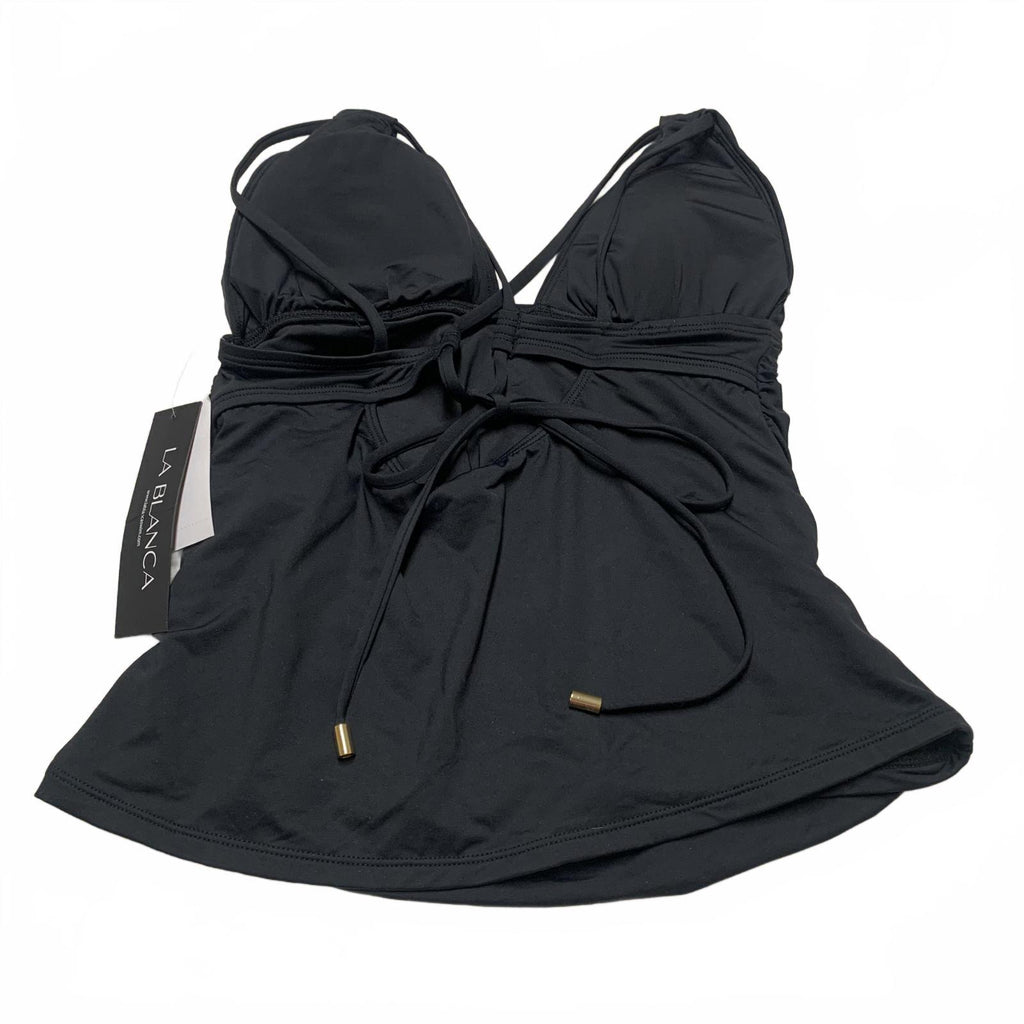 La Blanca Women's Size 10 Black Halter Swim Top Ruched Bust