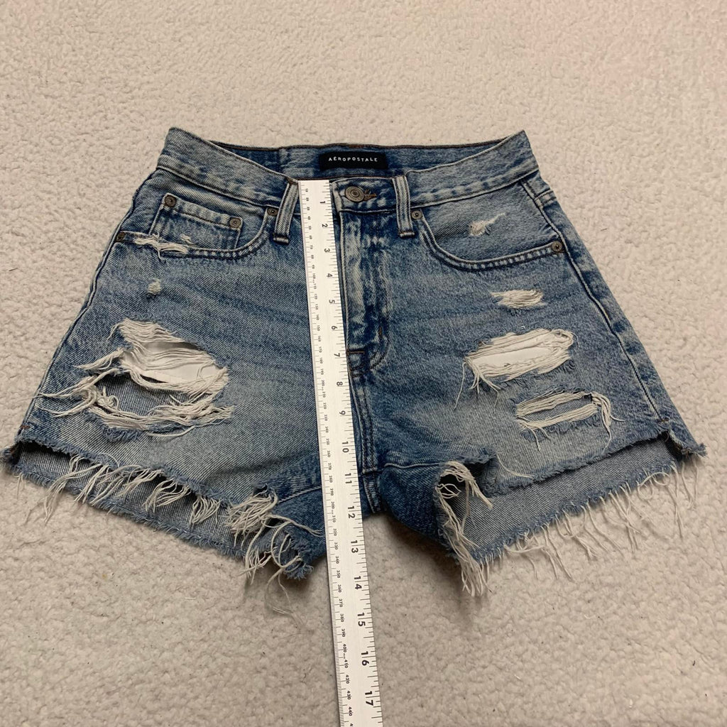 Aeropostale Womens Size 4 Blue Ripped Denim High Waisted Distressed Jean Shorts