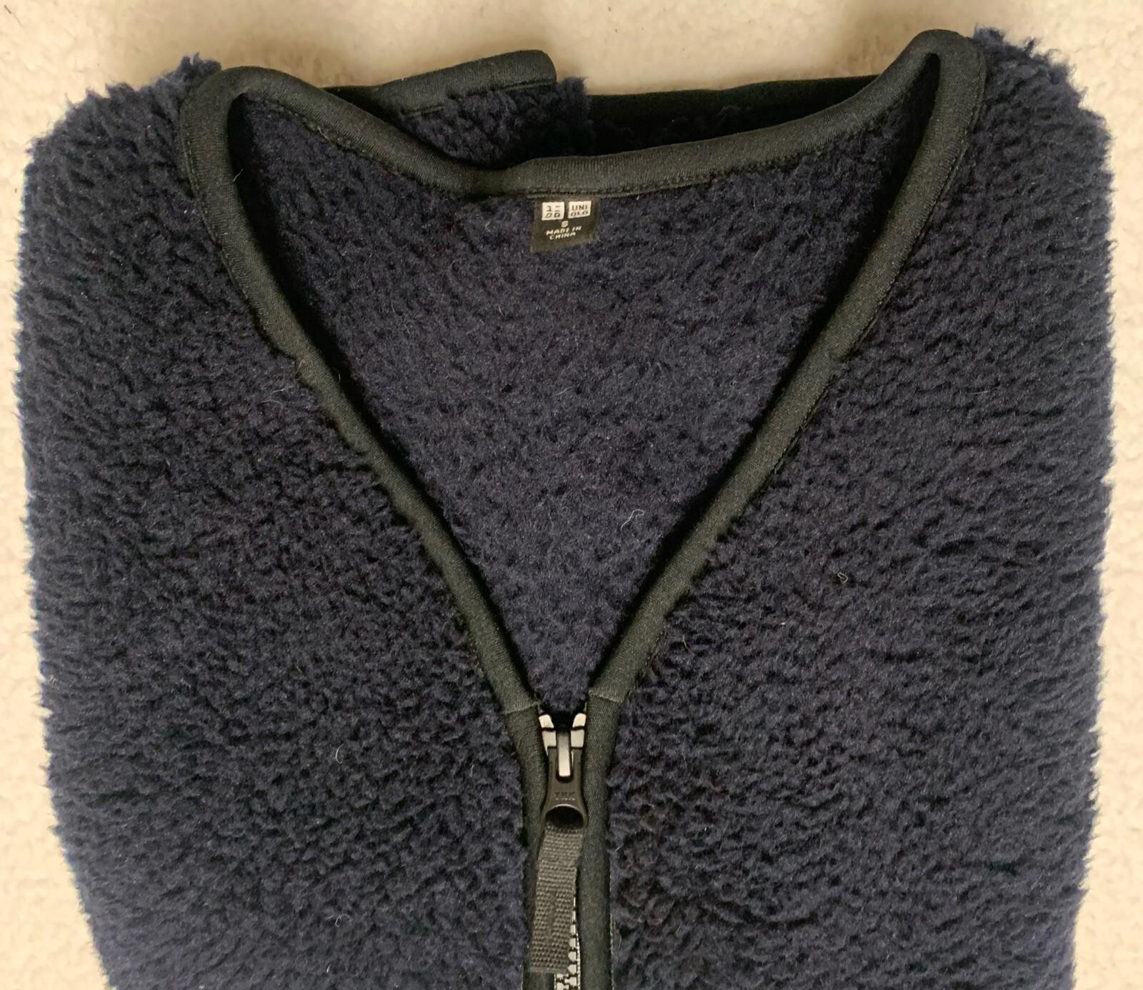 UNIQLO Women's Small Navy Vest V-Neck Full Zip Teddy Fleece Jacket Faux Sherpa