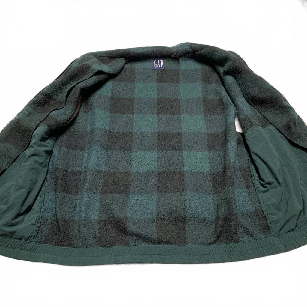 GAP Men's Size Large Buffalo Plaid Green Black Checkered Fleece Vest