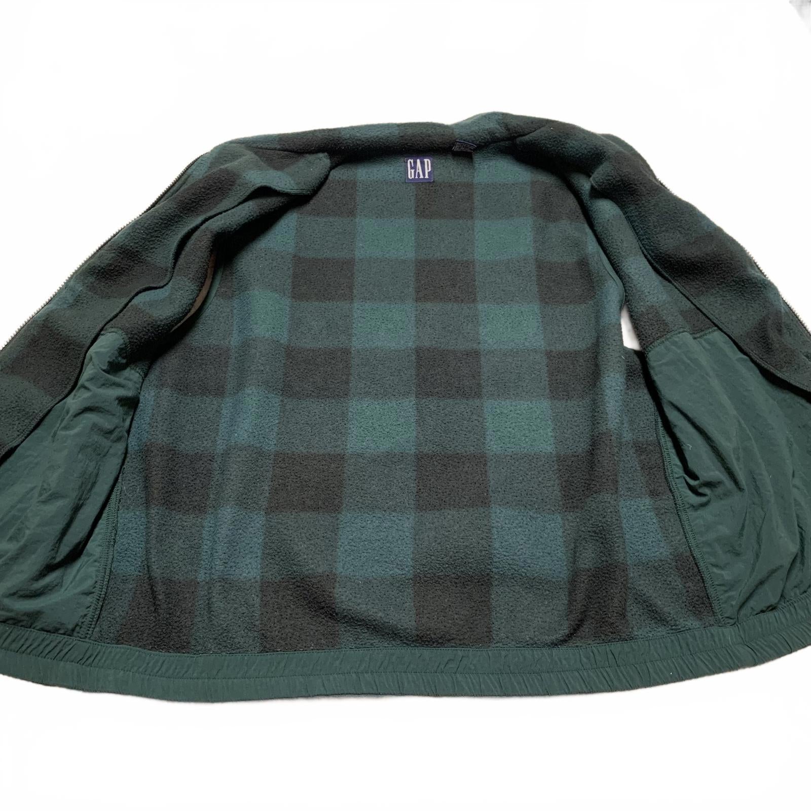 GAP Men's Size Large Buffalo Plaid Green Black Checkered Fleece Vest