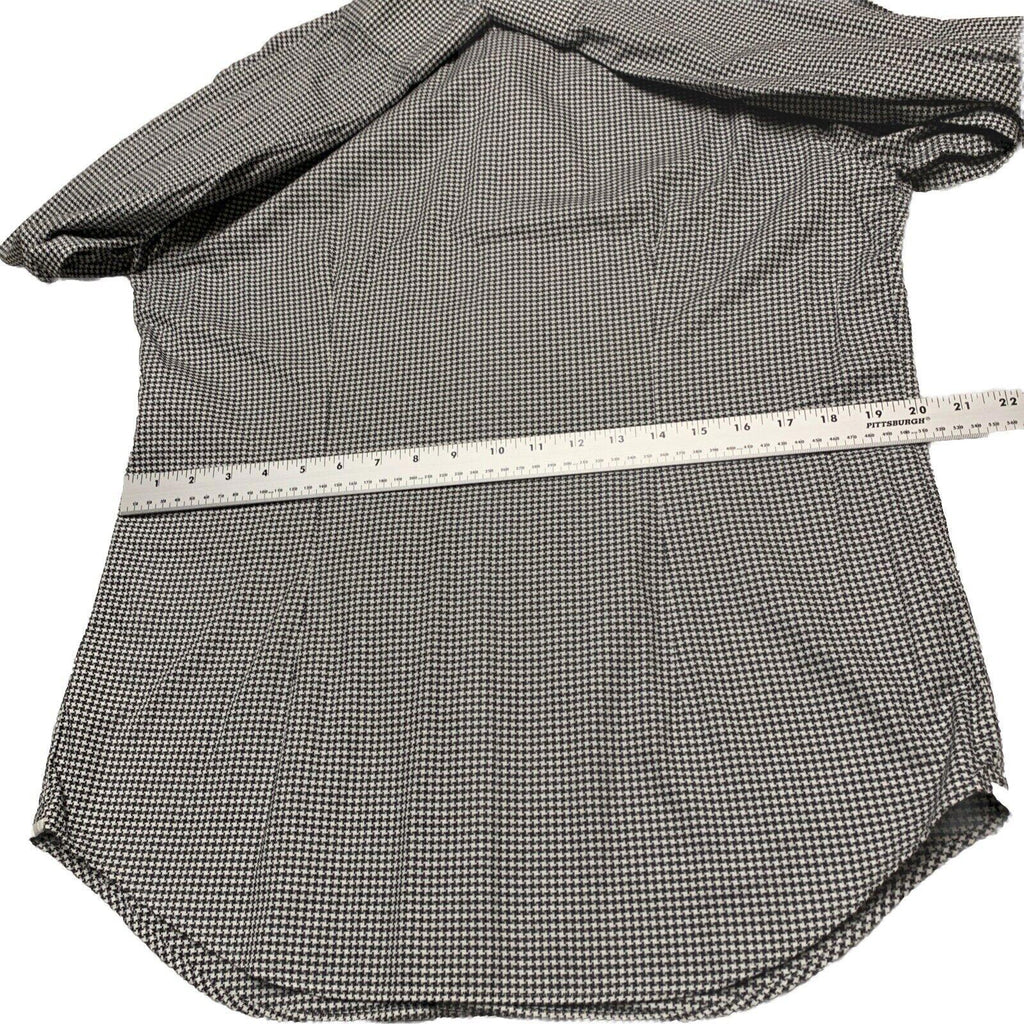 Saks Fifth Avenue Men Shirt 16 1/2 Gray Houndstooth Print Long Sleeve Button Up